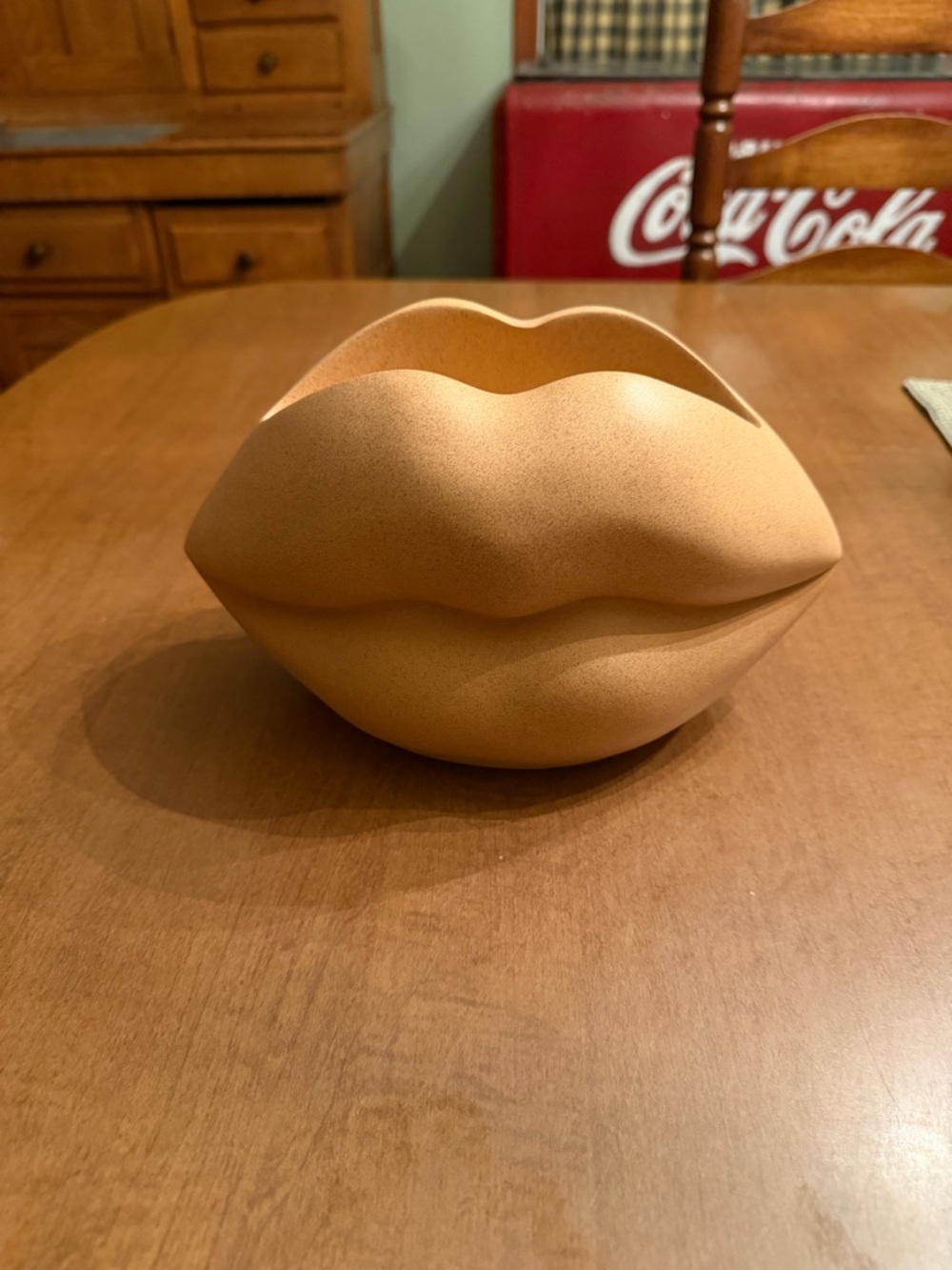 Sculptural Lip Planter Vase in Matte Tan/remote, glasses holder